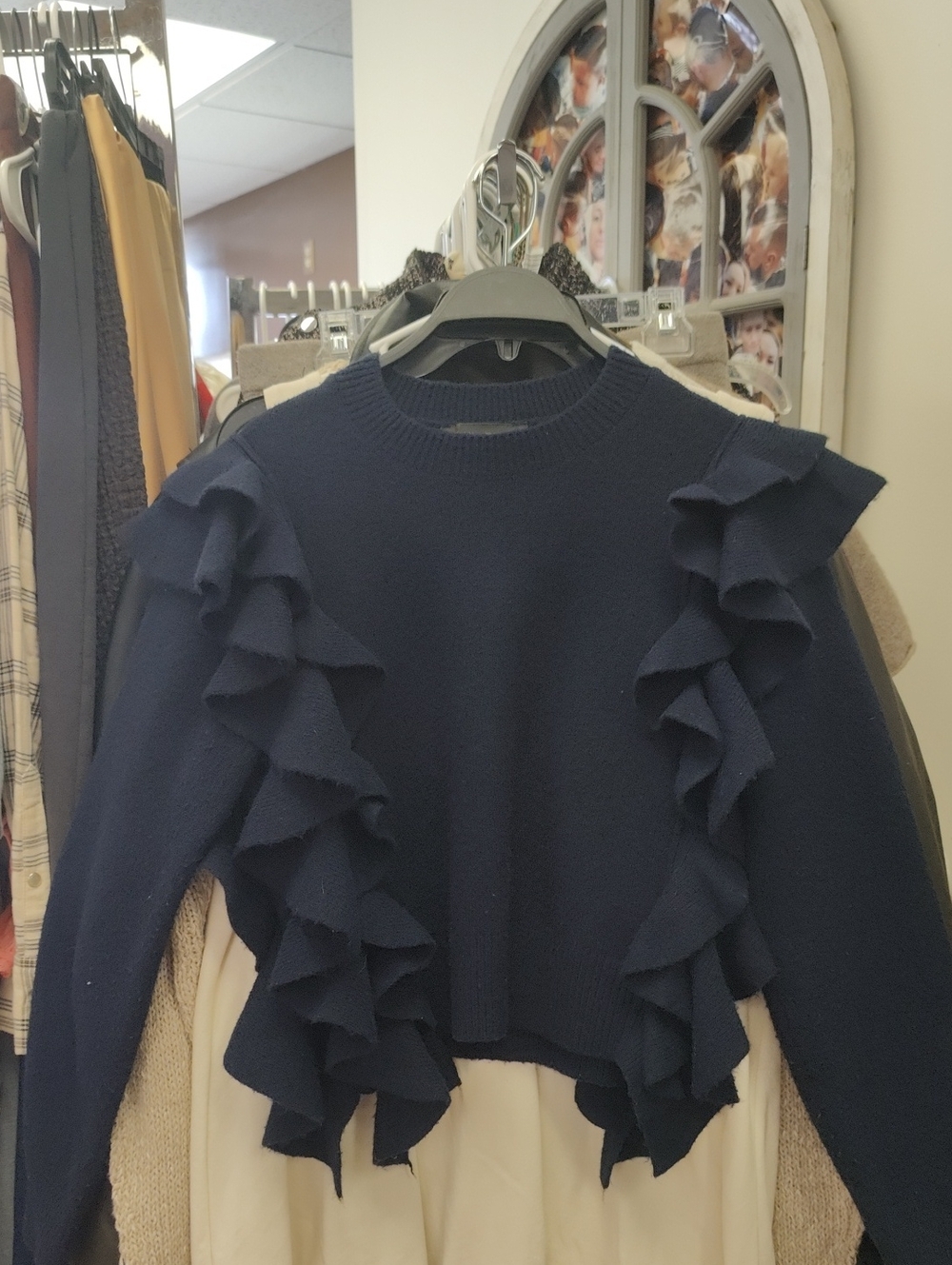 Women’s Ruffle Sleeve Sweater - Navy